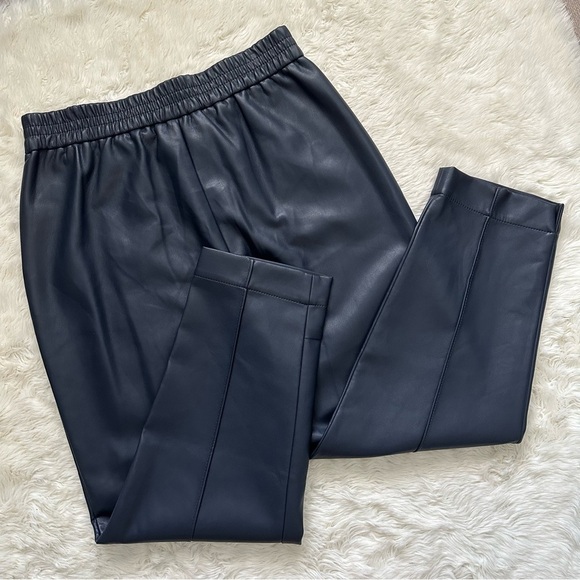 Rebecca Taylor Pants Vegan Leather Track Pant Crop Dark Navy Blue 14 NWT New - Picture 3 of 13